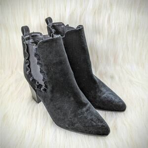 14th & Union Womens Black Vegan Suede Frill Ankle Booties Block Heels Size 8